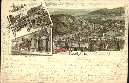 Karlsbad Eger Boehmen Schlossbrunnen u.Marktbrunnen Kat. Karlovy Vary