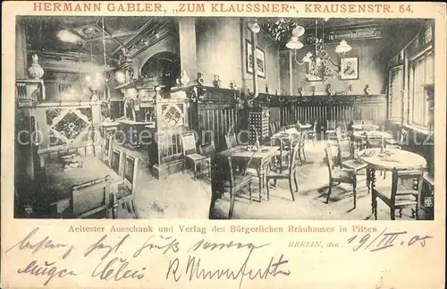 Berlin Hermann Gabler "Zum Klaussner" Kat. Berlin