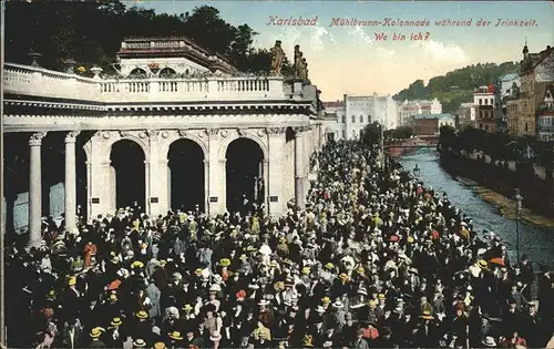 Karlsbad Eger Boehmen Muehlbrunnen Kolonnade waehrend der Trinkzeit Kat. Karlovy Vary