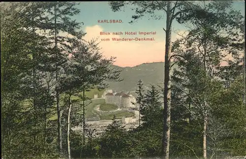 Karlsbad Eger Boehmen Blick nach Hotel Imperial vom Wanderer Denkmal Kat. Karlovy Vary