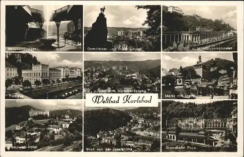 Karlsbad Eger Boehmen Sprudelspringer Brunnen Gemsfelsen Hirschensprung Hotel Imperial Muehlbrunnen Kolonnade Kurhaus Markt Stadtturm Josefshoehe Grandhotel Pupp Kat. Karlovy Vary