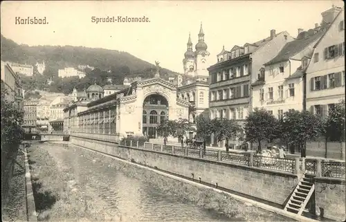 Karlsbad Eger Boehmen Sprudelkolonnade Kirchturm Kat. Karlovy Vary