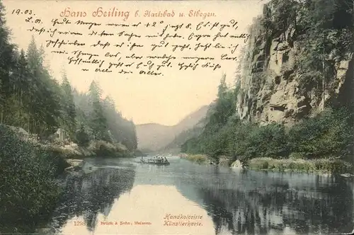 Karlsbad Eger Boehmen Hans Heiling Felsen an der Eger handkolorierte Kuenstlerkarte Kat. Karlovy Vary