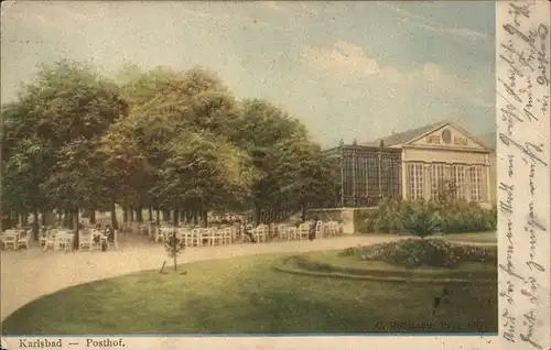 Karlsbad Eger Boehmen Cafe Restaurant Posthof Gartenterrasse Kat. Karlovy Vary