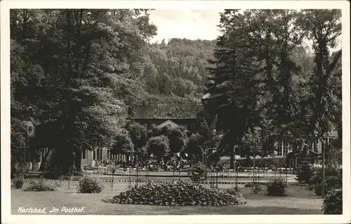 Karlsbad Eger Boehmen Cafe Restaurant Posthof Gartenterrasse Kat. Karlovy Vary