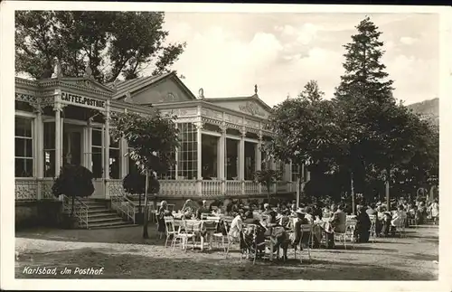 Karlsbad Eger Boehmen Cafe Restaurant Posthof Gartenterrasse  Kat. Karlovy Vary