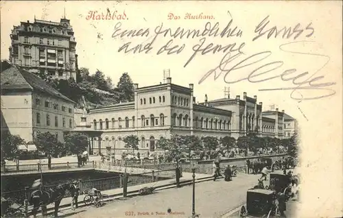 Karlsbad Eger Boehmen Kurhaus Pferdedroschke Kat. Karlovy Vary