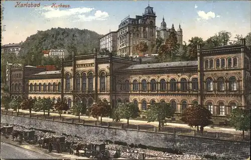 Karlsbad Eger Boehmen Kurhaus Pferdedroschke Kat. Karlovy Vary