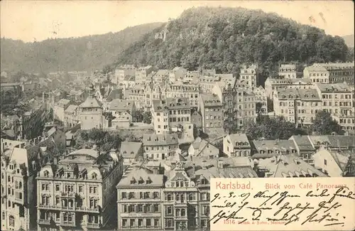 Karlsbad Eger Boehmen Blick vom Cafe Panorama Kat. Karlovy Vary