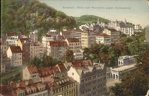 Karlsbad Eger Boehmen Blick vom Cafe Panorama gegen Schlossberg Kat. Karlovy Vary