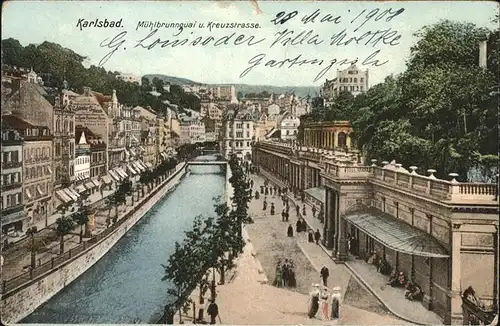 Karlsbad Eger Boehmen Muehlbrunnquai und Kreuzstrasse Kat. Karlovy Vary