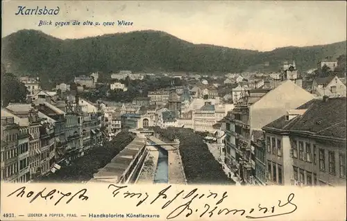 Karlsbad Eger Boehmen Blick gegen Alte und Neue Wiese Kat. Karlovy Vary