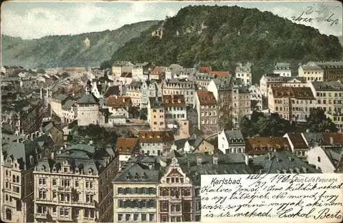 Karlsbad Eger Boehmen Blick vom Cafe Panorama Kat. Karlovy Vary