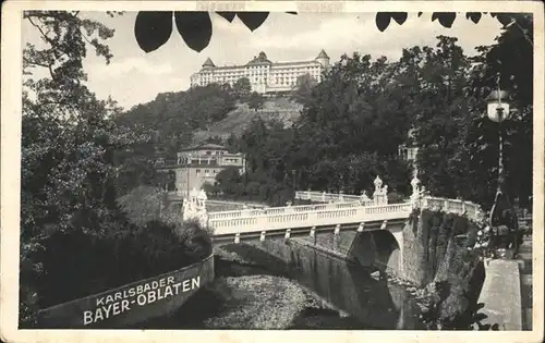 Karlsbad Eger Boehmen Blick vom Richmond Park Hotel gegen Gasbad Bruecke Kat. Karlovy Vary