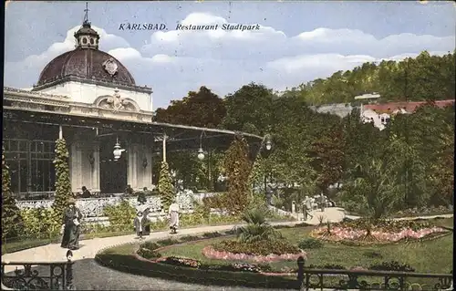 Karlsbad Eger Boehmen Restaurant Stadtpark Kat. Karlovy Vary