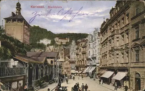 Karlsbad Eger Boehmen Marktplatz Stadtturm Kat. Karlovy Vary