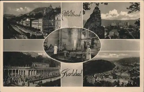 Karlsbad Eger Boehmen Sprudelkolonnade Sprudelspringer Brunnen Gemsfelsen am Hirschensprung Muehlbrunn Kolonnade Totalansicht Kat. Karlovy Vary