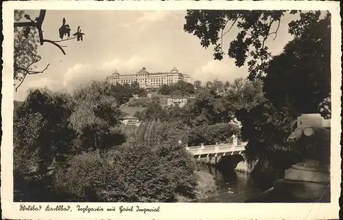 Karlsbad Eger Boehmen Partie an der Tepl Bruecke Hotel Imperial Kat. Karlovy Vary