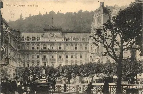 Karlsbad Eger Boehmen Grand Hotel Pupp Pferdekutsche Kat. Karlovy Vary