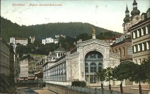 Karlsbad Eger Boehmen aeussere Sprudelkolonnade Kirchtuerme Kat. Karlovy Vary