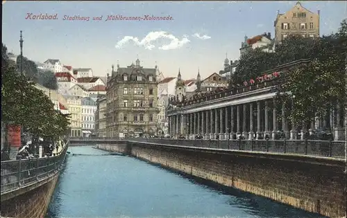 Karlsbad Eger Boehmen Stadthaus und Muehlbrunnen Kolonnade Kat. Karlovy Vary