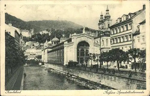 Karlsbad Eger Boehmen aeussere Sprudelkolonnade Kirchtuerme Kat. Karlovy Vary