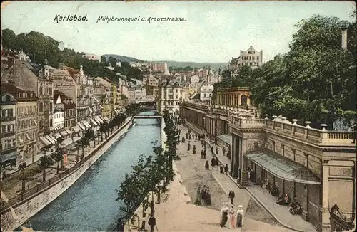 Karlsbad Eger Boehmen Muehlbrunnquai und Kreuzstrasse Kat. Karlovy Vary