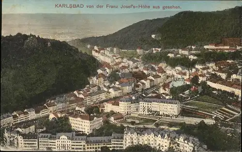 Karlsbad Eger Boehmen Blick von der Franz Josef Hoehe handkoloriert Kat. Karlovy Vary