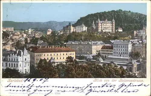 Karlsbad Eger Boehmen Blick von der Bellevuestrasse Kat. Karlovy Vary