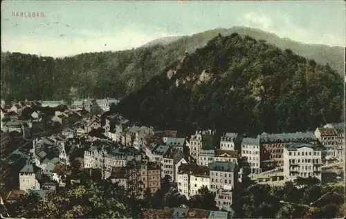 Karlsbad Eger Boehmen Blick zum Schlossberg Kat. Karlovy Vary