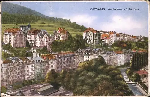 Karlsbad Eger Boehmen Gartenzeile mit Westend Kat. Karlovy Vary