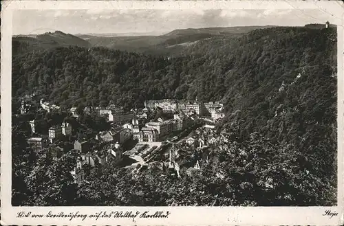 Karlsbad Eger Boehmen Panorama Blick vom Dreikreuzberg Kat. Karlovy Vary