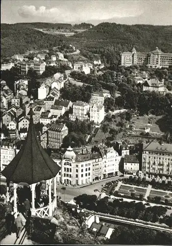 Karlsbad Eger Boehmen Blick vom Hirschensprung Pavillon Hotel Imperial Serie Jahrweiser "Schoenes Sudetenland" Bildkarten Kat. Karlovy Vary