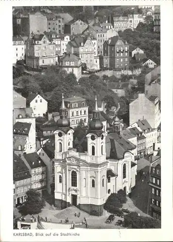 Karlsbad Eger Boehmen Blick auf die Stadtkirche Serie Jahrweiser "Schoenes Sudetenland" Bildkarten Kat. Karlovy Vary