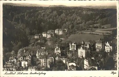 Karlsbad Eger Boehmen Panorama Blick vom Dreikreuzberg Kat. Karlovy Vary