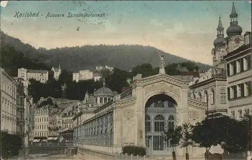 Karlsbad Eger Boehmen aeussere Sprudelkolonnade Kirchtuerme Kat. Karlovy Vary