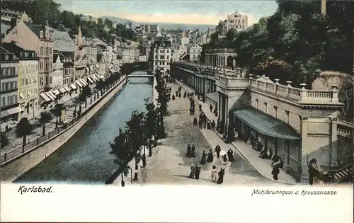 Karlsbad Eger Boehmen Muehlbrunnquai und Kreuzstrasse Kat. Karlovy Vary