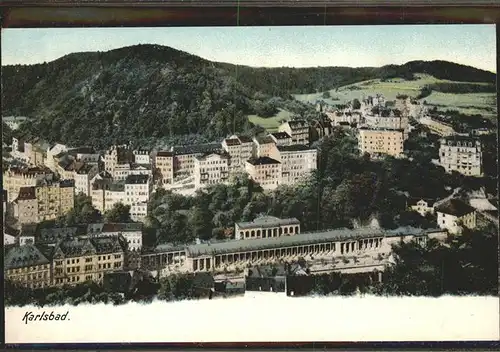 Karlsbad Eger Boehmen Blick gegen Schlossberg Kolonnaden Kat. Karlovy Vary