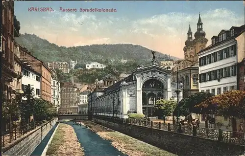 Karlsbad Eger Boehmen aeussere Sprudelkolonnade Kirchtuerme Kat. Karlovy Vary