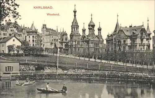 Karlsbad Eger Boehmen Teilansicht Westend Paddelboot Kat. Karlovy Vary