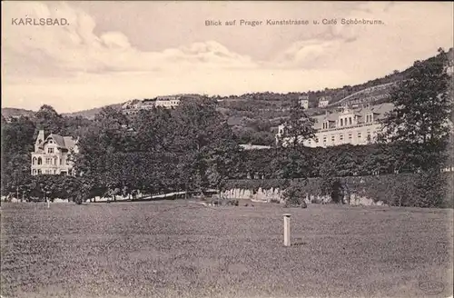 Karlsbad Eger Boehmen Prager Kunststrasse und Cafe Schoenbrunn Kat. Karlovy Vary