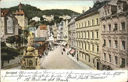 Karlsbad Eger Boehmen Marktplatz Stadtturm Kat. Karlovy Vary