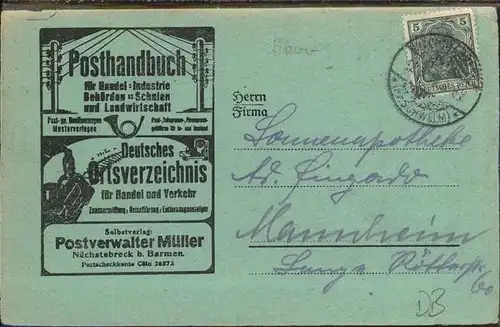 Barmen Wuppertal Posthandbuch Werbung Kat. Wuppertal