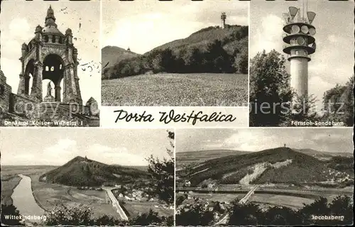 Porta Westfalica Kaiser Wilhelm Denkmal Wittekindsberg Fernsehturm Jacobsberg  Kat. Porta Westfalica