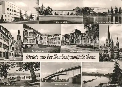 Bonn Rhein Bundeshaus Uni Rheinufer Beethovenhaus Bundeskanzlei Poppelsdorfer Schloss Muenster Stadtgarten Rheinbruecke Rheinpartie / Bonn /Bonn Stadtkreis