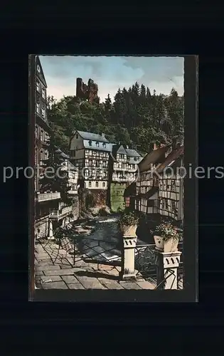 Monschau Rurpartie Fachwerkhaeuser Ruine Haller Kat. Monschau