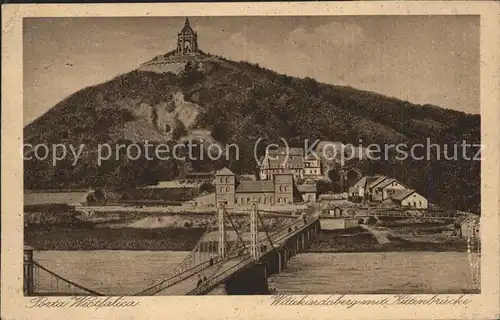 Porta Westfalica Wittekindsberg mit Kettenbruecke und Kaiser Wilhelm Denkmal Kat. Porta Westfalica