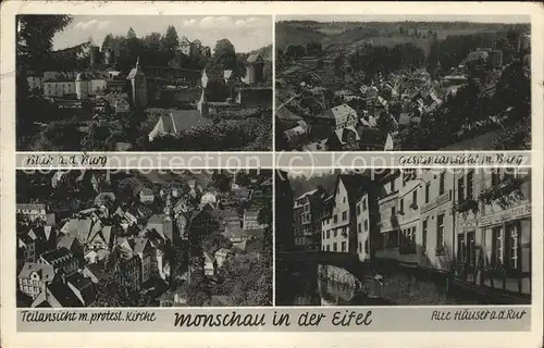 Monschau Burg Gesamtansicht Teilansicht mit protest Kirche Alte Haeuser Rur Kat. Monschau