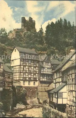 Monschau Rurpartie Fachwerkhaeuser Ruine Haller Kat. Monschau