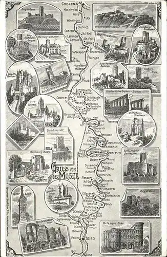 Koblenz Rhein Moseltal Landkarte Ansichten Kat. Koblenz